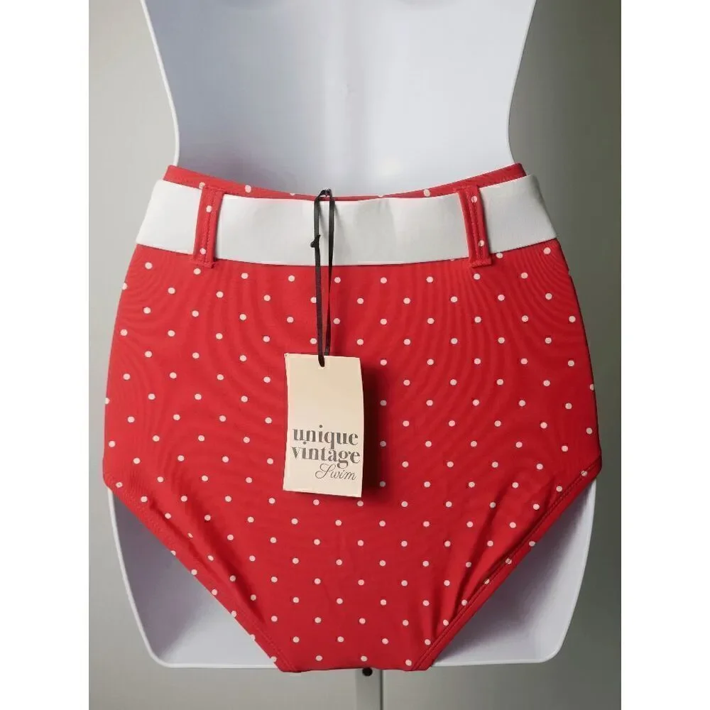 Unique Vintage Red & White Pin Dot Swim Bikini Bottoms S - Picture 2 of 4